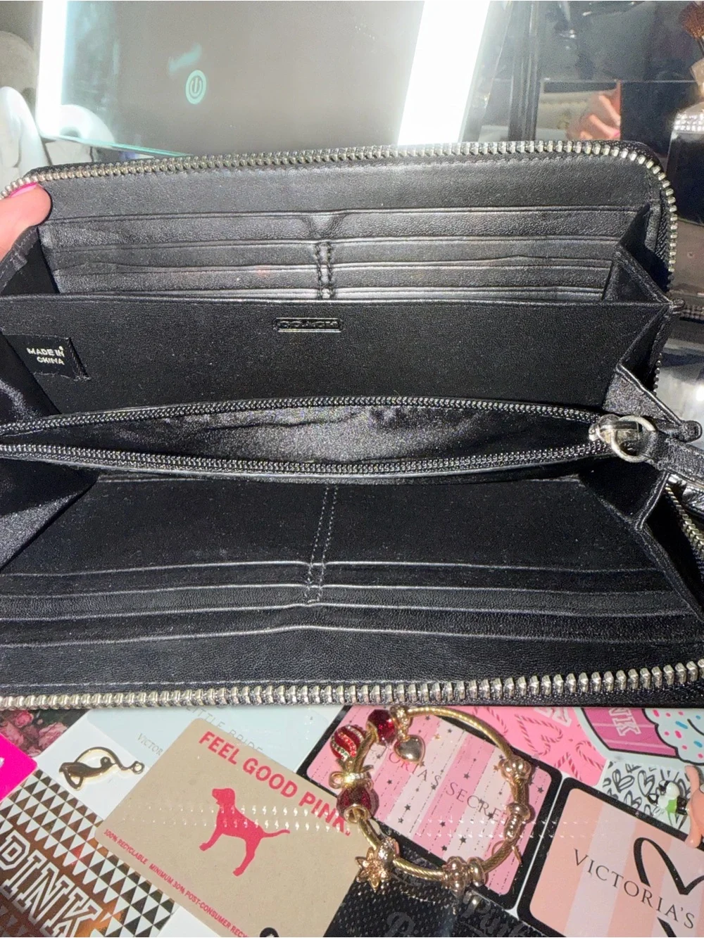Coach black zip